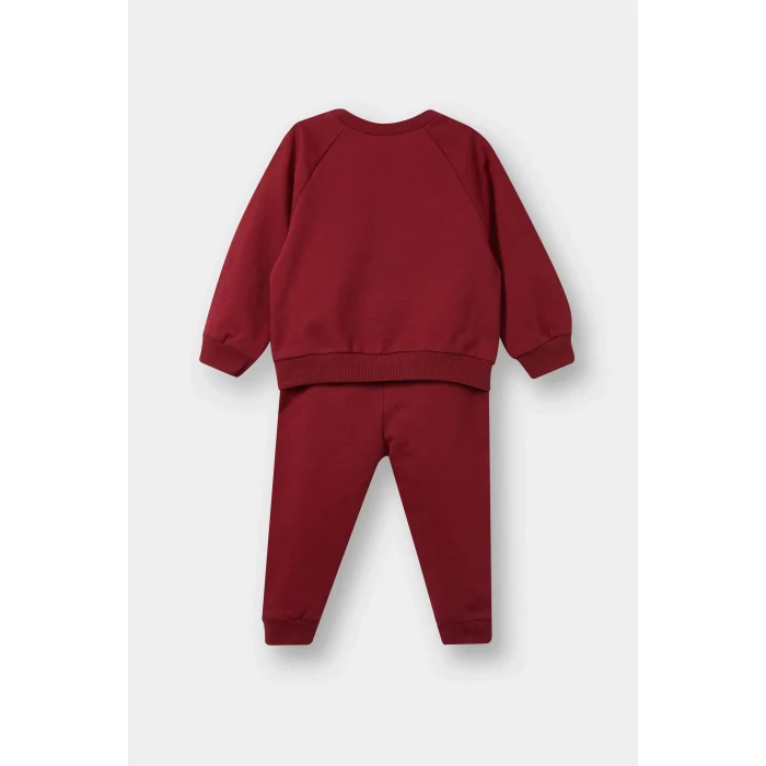 Defacto D2599A5BR285 Bordo Erkek Bebek 2li Takım Baskılı Okul Sweatshirt Eşofman Altı