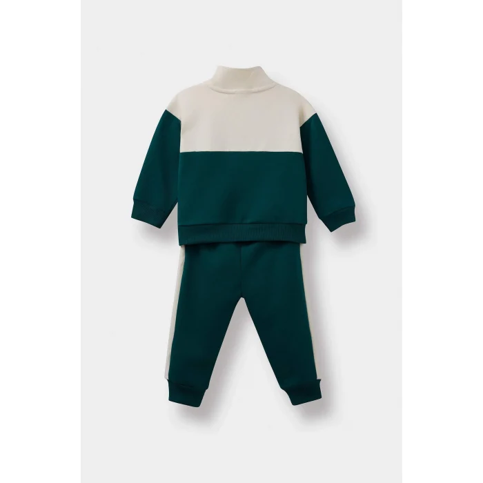 Defacto F3260A5GN671 Yeşil Erkek Bebek 2li Takım Baskılı Okul Fermuarlı Sweatshirt Eşofman Altı