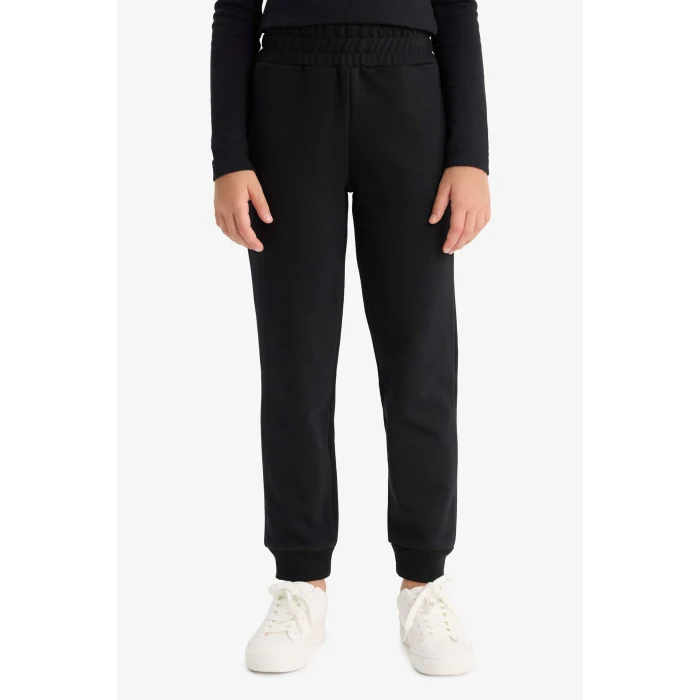 Defacto Y1226A6BK81 Siyah Kız Çocuk Standart Fit Basic Düz Beli Lastikli Okul Jogger Eşofman Altı