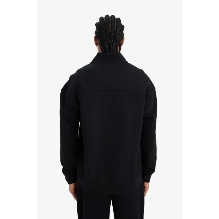 Defacto E9363AXBK81 Siyah Boxy Fit Dik Yaka Yarım Fermuarlı Skuba Dalgıç Kumaş Sweatshirt