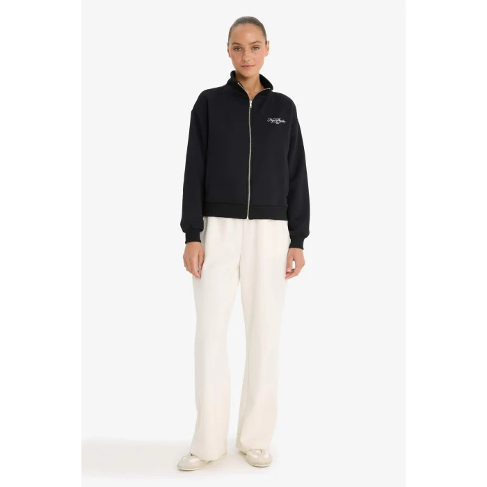 Defacto F0310AXBK81 Siyah Relax Fit Kolej Yaka Baskılı Bomber Hırka