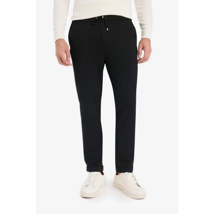 Defacto Y2651AZBK27 Siyah Jogger Fit Beli Bağcıklı Lastikli Esnek Kumaş Cepli Duble Paça Pantolon