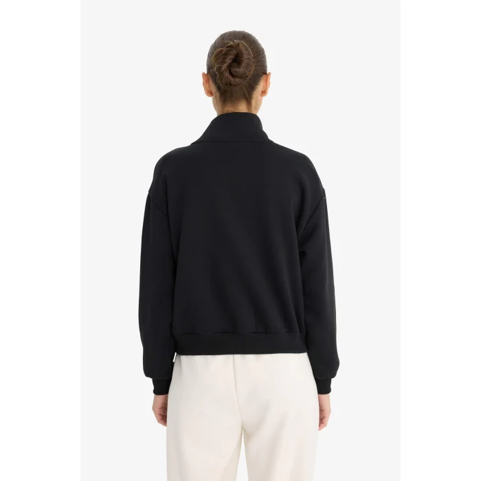 Defacto F0310AXBK81 Siyah Relax Fit Kolej Yaka Baskılı Bomber Hırka