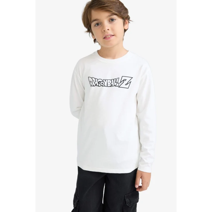 Defacto F5092A8WT32 Beyaz Erkek Çocuk Dragon Ball Bisiklet Yaka Sırt Baskılı Uzun Kollu Tişört