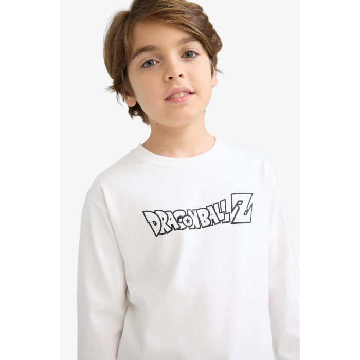 Defacto F5092A8WT32 Beyaz Erkek Çocuk Dragon Ball Bisiklet Yaka Sırt Baskılı Uzun Kollu Tişört