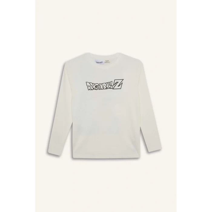 Defacto F5092A8WT32 Beyaz Erkek Çocuk Dragon Ball Bisiklet Yaka Sırt Baskılı Uzun Kollu Tişört