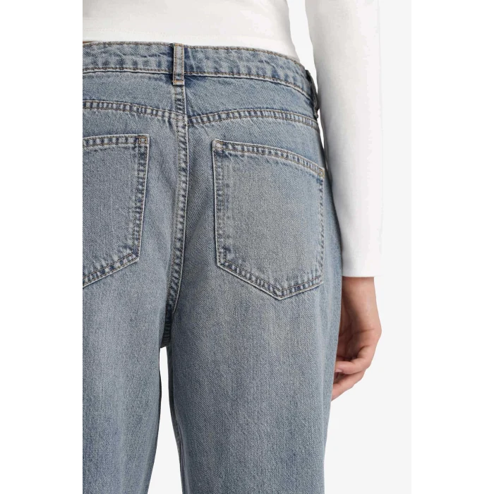 Defacto E9126AXNM28 Mavi Straight Wide Yüksek Bel Uzun Jean Yıkamalı Pantolon