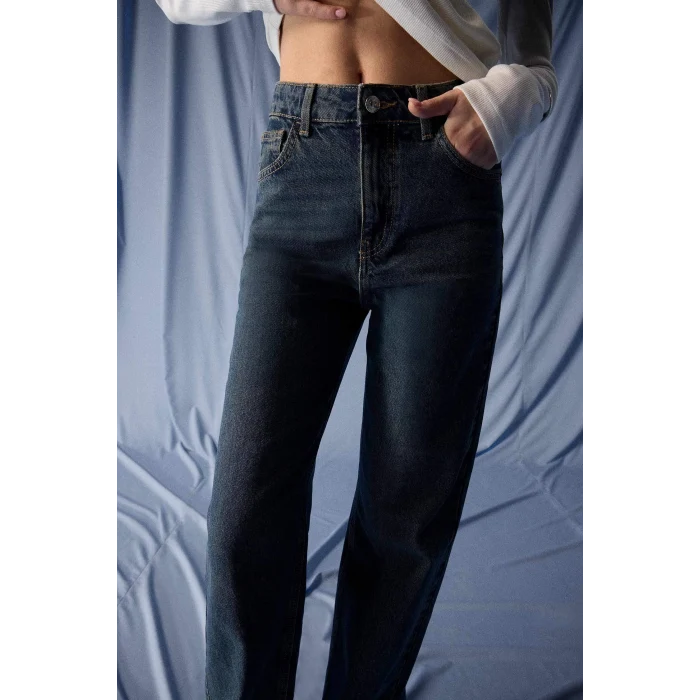Defacto E9122AXNM34 Mavi 90s Wide Leg Yüksek Bel Düz Paça Uzun Jean Pantolon