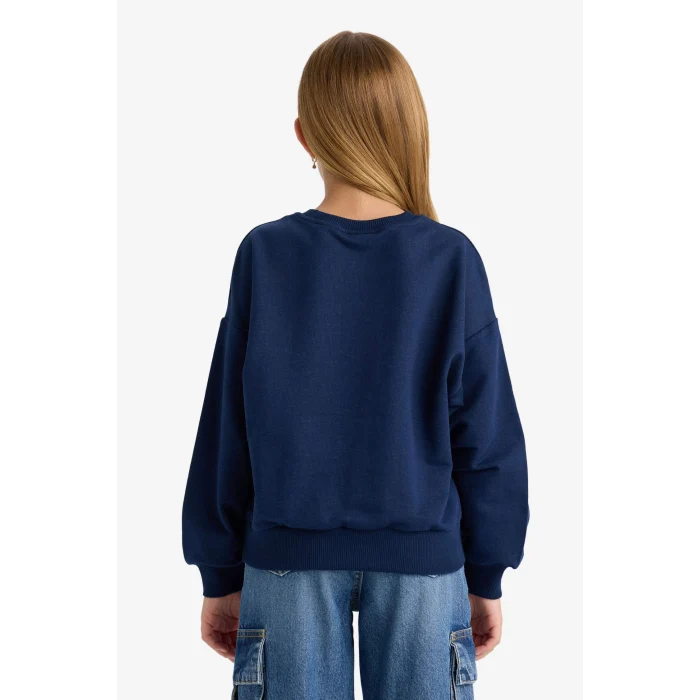 Defacto E8894A8NV241 Lacivert Kız Çocuk Relax Fit Bisiklet Yaka Baskılı Sweatshirt