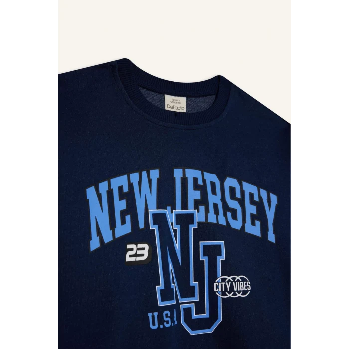 Defacto E8894A8NV241 Lacivert Kız Çocuk Relax Fit Bisiklet Yaka Baskılı Sweatshirt