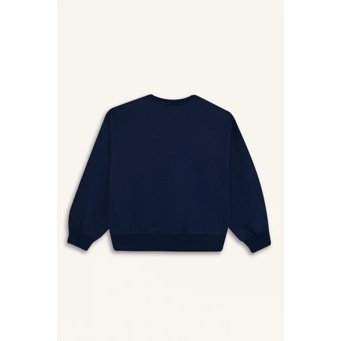 Defacto E8894A8NV241 Lacivert Kız Çocuk Relax Fit Bisiklet Yaka Baskılı Sweatshirt