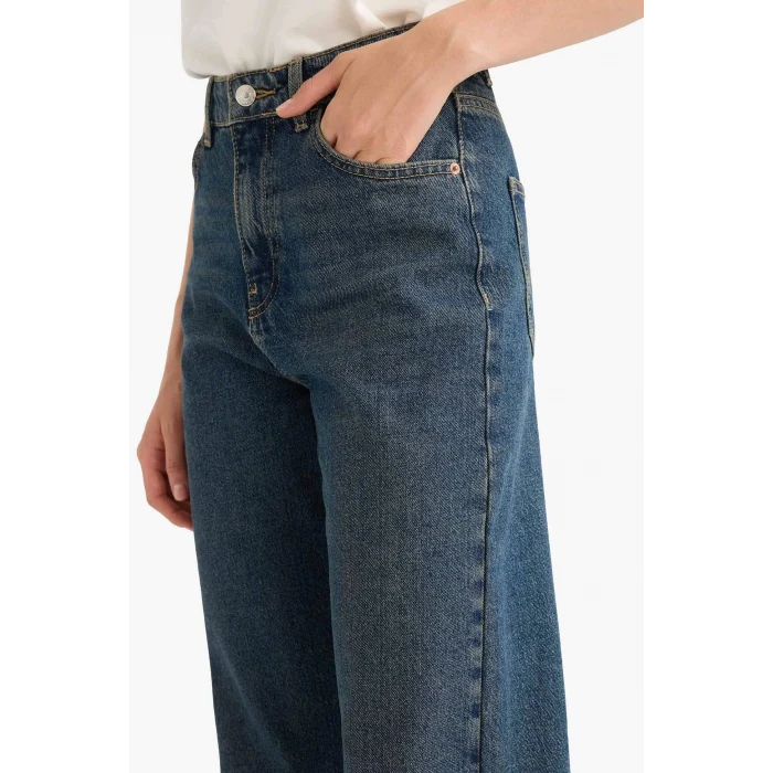 Defacto E9122AXNM34 Mavi 90s Wide Leg Yüksek Bel Düz Paça Uzun Jean Pantolon