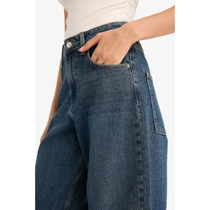 Defacto E9165AXNM34 Mavi Baggy Fit Yüksek Bel Düz Paça Uzun Jean Pantolon