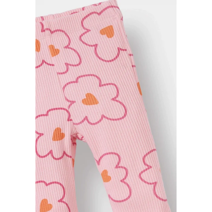 Defacto F0514A5PN99 Pembe Kız Bebek 2li Takım Çiçekli Sweatshirt İspanyol Paça Tayt