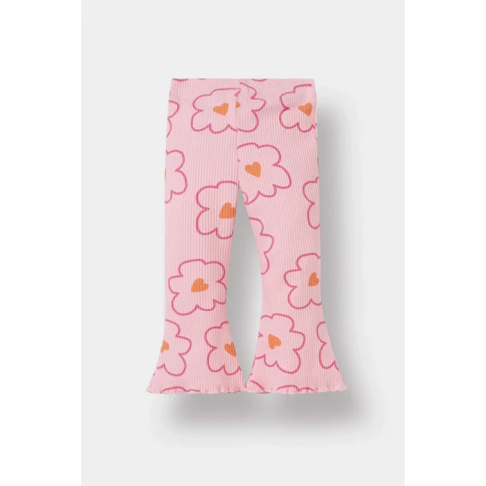 Defacto F0514A5PN99 Pembe Kız Bebek 2li Takım Çiçekli Sweatshirt İspanyol Paça Tayt