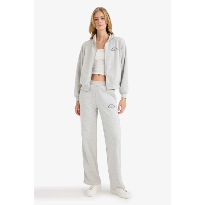 Defacto F0312AXGR93 Gri Straight Fit Cepli Baskılı Kalın Eşofman Altı