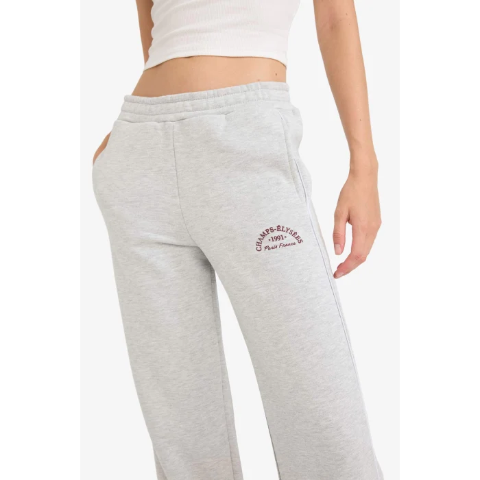 Defacto F0312AXGR93 Gri Straight Fit Cepli Baskılı Kalın Eşofman Altı