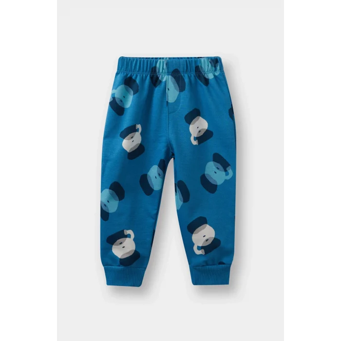 Defacto F0214A5BE535 Mavi Erkek Bebek 2li Takım Desenli Sweatshirt Eşofman Altı