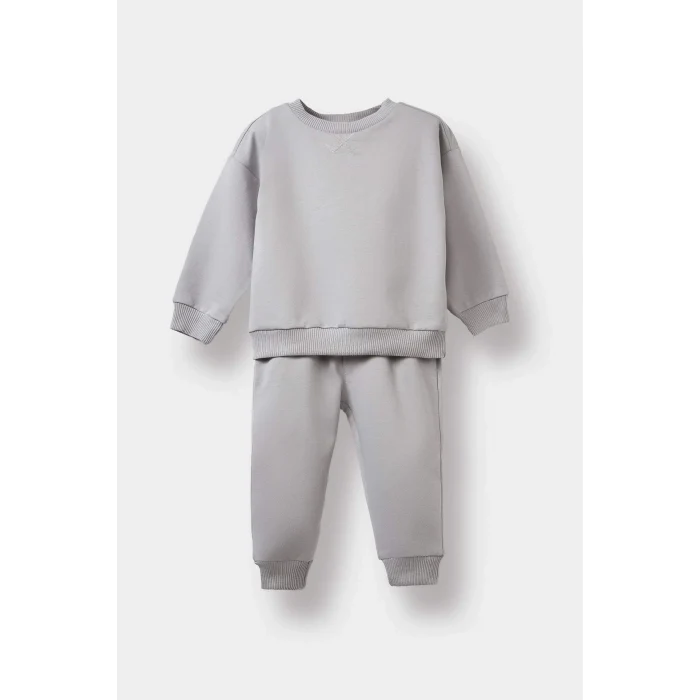 Defacto E8430A5GR52 Gri Erkek Bebek 2li Takım Basic Düz Sweatshirt Eşofman Altı