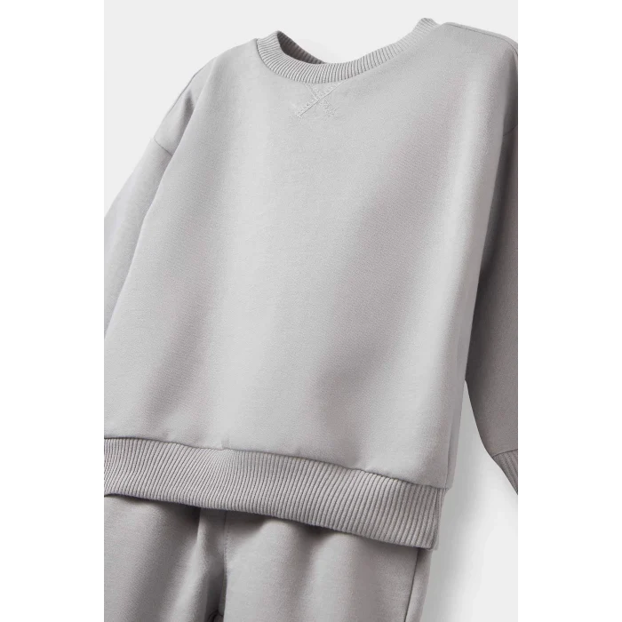 Defacto E8430A5GR52 Gri Erkek Bebek 2li Takım Basic Düz Sweatshirt Eşofman Altı