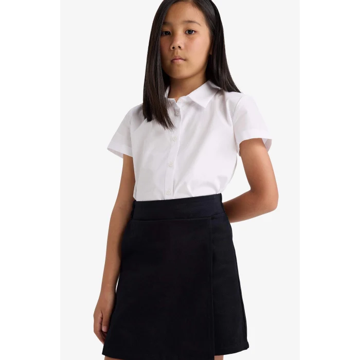 Defacto F1434A8BK81 Siyah Kız Çocuk Okul Beli Lastikli Gabardin Şort Etek