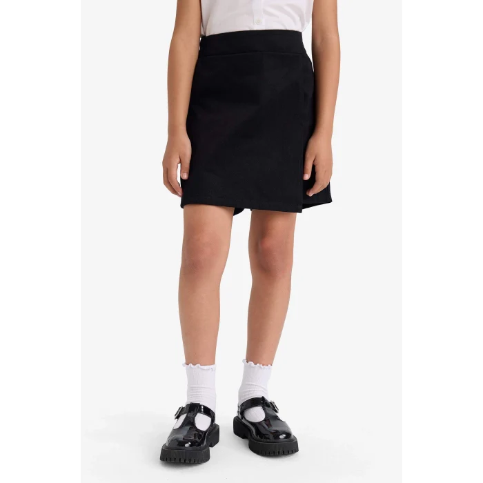 Defacto F1434A8BK81 Siyah Kız Çocuk Okul Beli Lastikli Gabardin Şort Etek