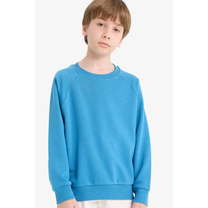 Defacto E8415A8BE278 Mavi Erkek Çocuk Bisiklet Yaka Basic Düz Okul Sweatshirt