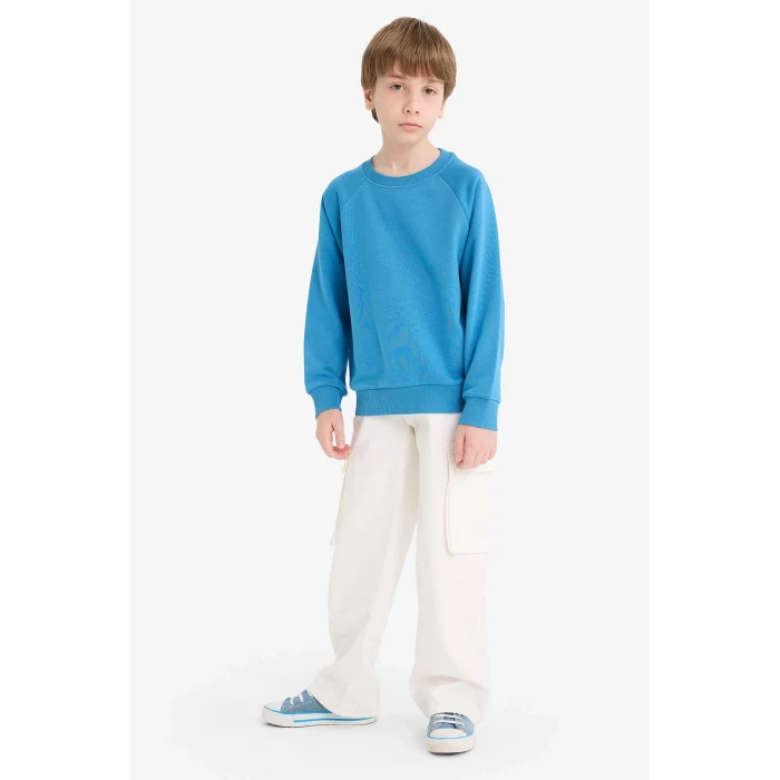 Defacto E8415A8BE278 Mavi Erkek Çocuk Bisiklet Yaka Basic Düz Okul Sweatshirt