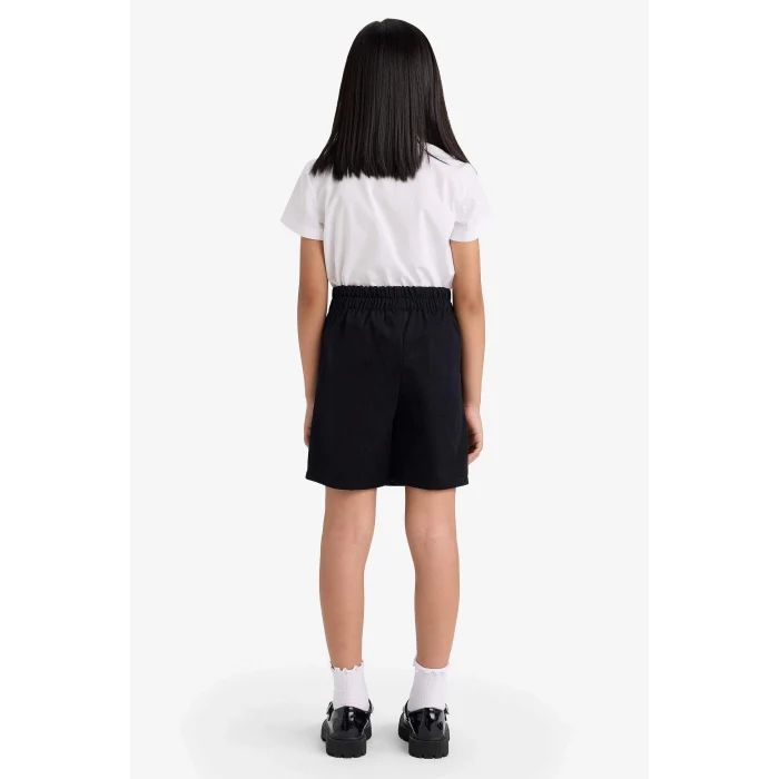Defacto F1434A8BK81 Siyah Kız Çocuk Okul Beli Lastikli Gabardin Şort Etek
