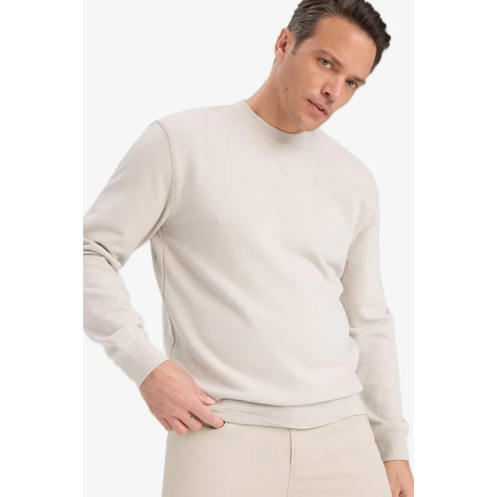 Defacto E8339AXBG766 Bej %100 Pamuk Regular Fit Bisiklet Yaka Sweatshirt