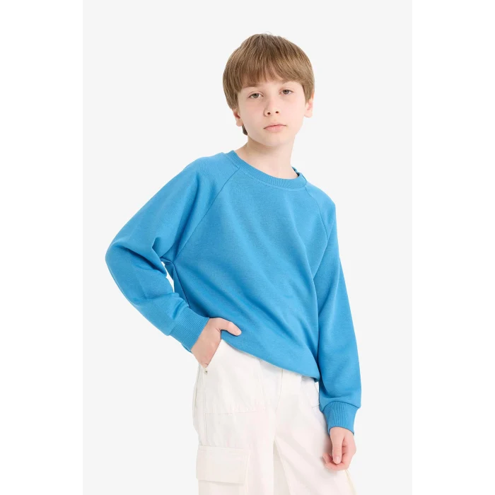 Defacto E8415A8BE278 Mavi Erkek Çocuk Bisiklet Yaka Basic Düz Okul Sweatshirt