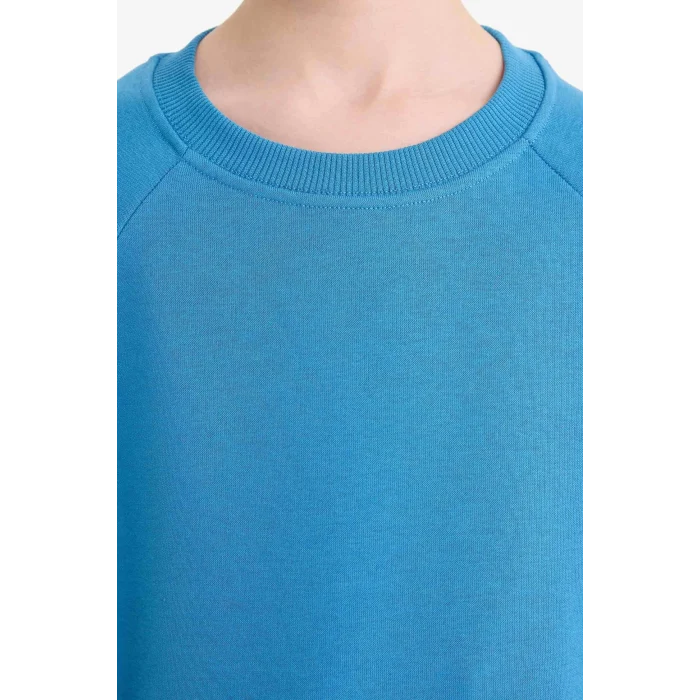 Defacto E8415A8BE278 Mavi Erkek Çocuk Bisiklet Yaka Basic Düz Okul Sweatshirt