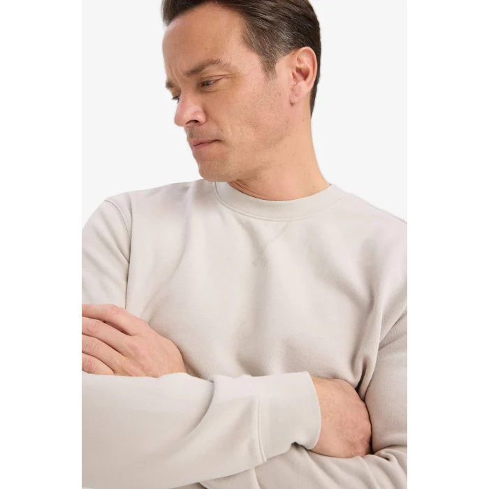 Defacto E8339AXBG766 Bej %100 Pamuk Regular Fit Bisiklet Yaka Sweatshirt