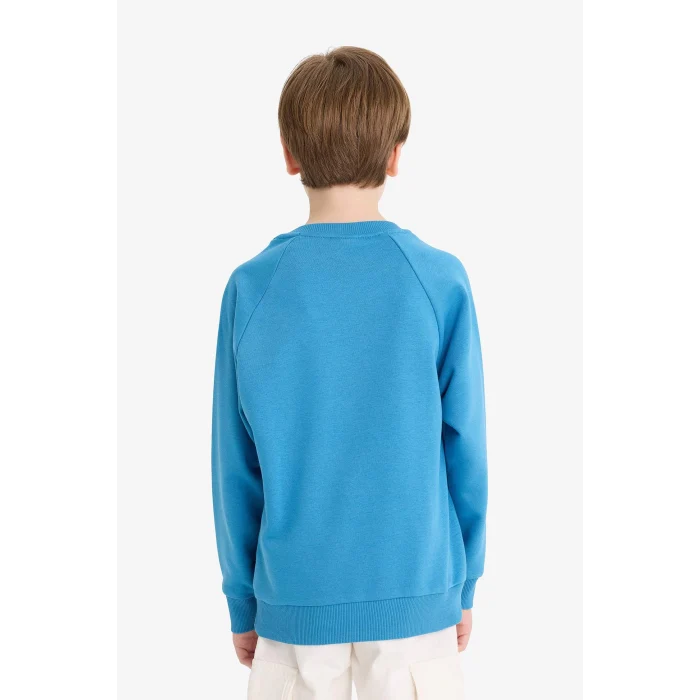 Defacto E8415A8BE278 Mavi Erkek Çocuk Bisiklet Yaka Basic Düz Okul Sweatshirt