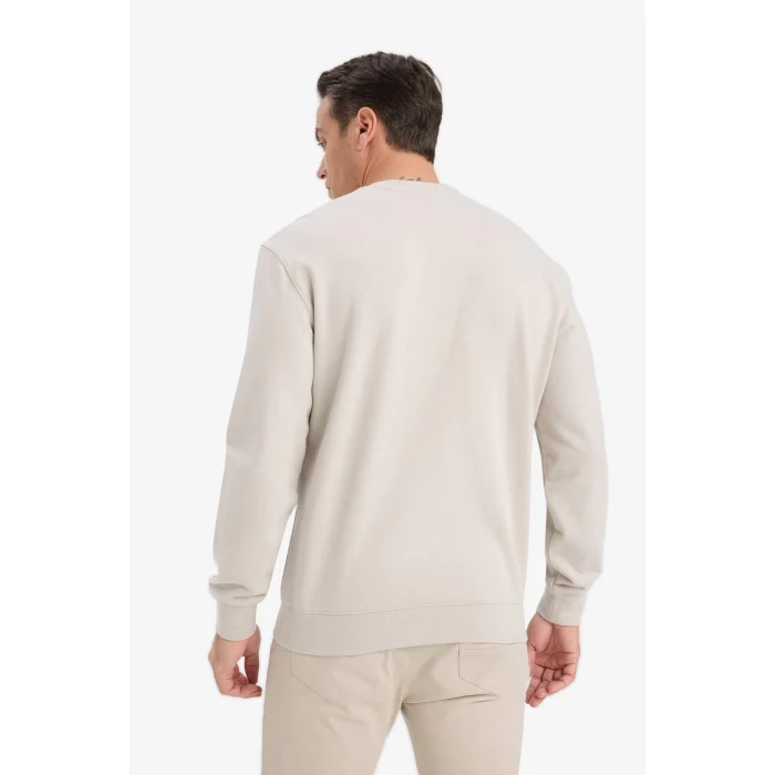 Defacto E8339AXBG766 Bej %100 Pamuk Regular Fit Bisiklet Yaka Sweatshirt