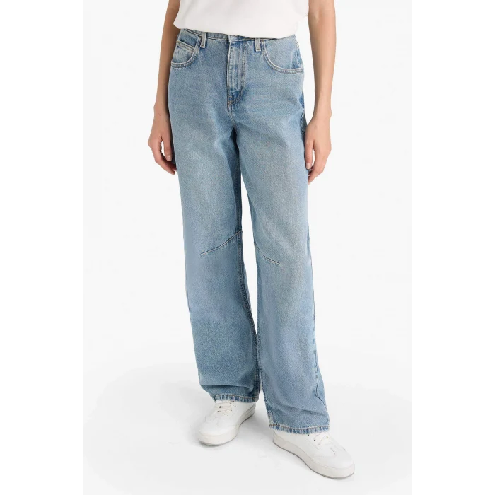 Defacto E9152AXNM28 Mavi Baggy Fit Yüksek Bel Uzun Jean Yıkamalı Pantolon