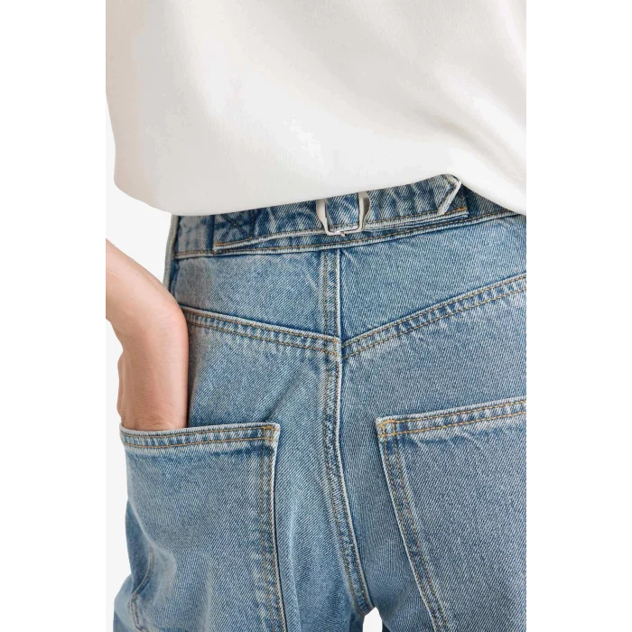 Defacto E9152AXNM28 Mavi Baggy Fit Yüksek Bel Uzun Jean Yıkamalı Pantolon