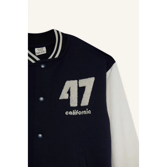 Defacto F4550A8NV146 Lacivert Erkek Çocuk Baskılı Kolej Yaka Bomber Ceket