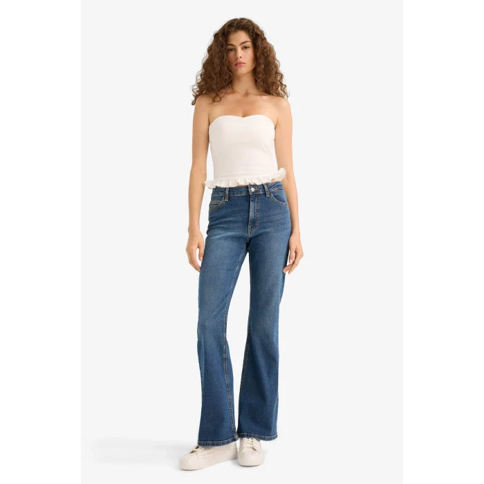 Defacto E9158AXNM34 Mavi Mia Flare Fit Normal Bel İspanyol Paça Uzun Jean Pantolon
