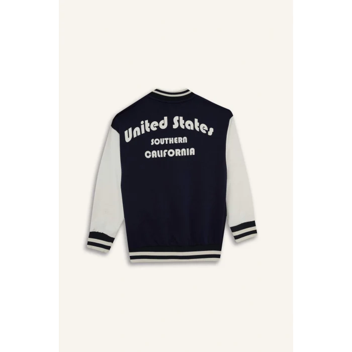 Defacto F4550A8NV146 Lacivert Erkek Çocuk Baskılı Kolej Yaka Bomber Ceket