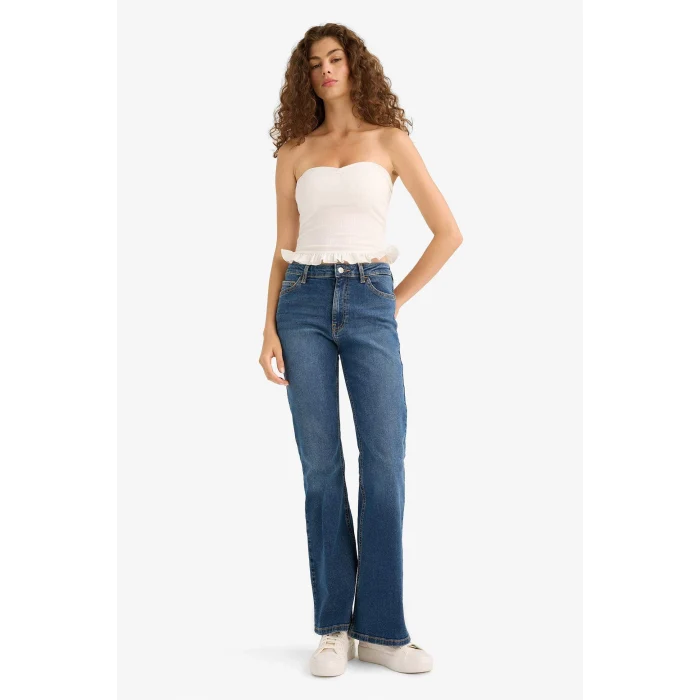 Defacto E9158AXNM34 Mavi Mia Flare Fit Normal Bel İspanyol Paça Uzun Jean Pantolon