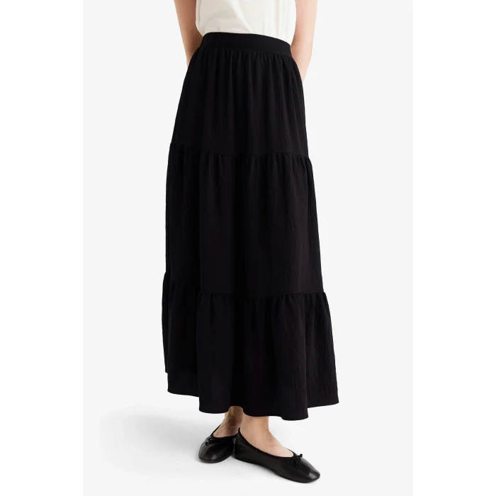 Defacto G0196AXBK81 Siyah A Kesim Maxi Etek