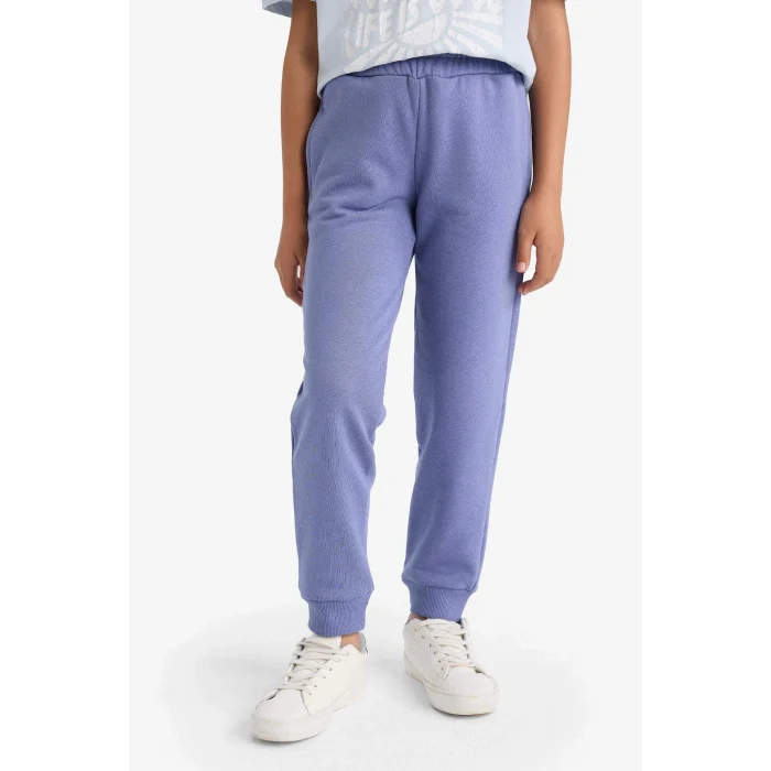 Defacto Y1226A6PR510 Mor Kız Çocuk Standart Fit Basic Düz Beli Lastikli Okul Jogger Eşofman Altı