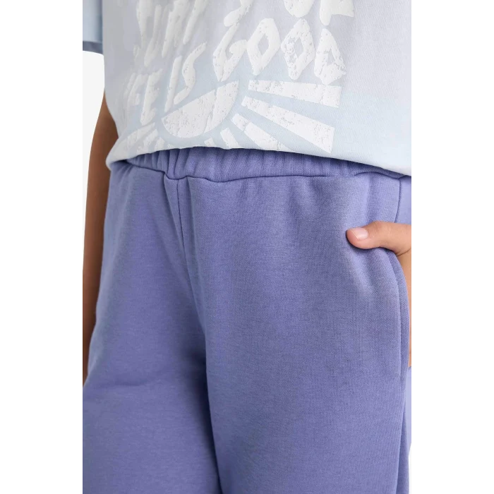 Defacto Y1226A6PR510 Mor Kız Çocuk Standart Fit Basic Düz Beli Lastikli Okul Jogger Eşofman Altı