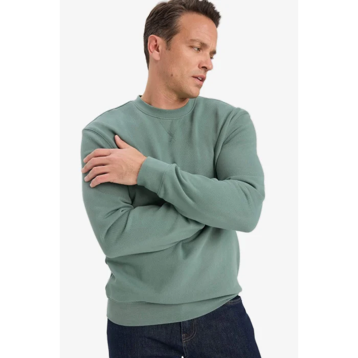 Defacto E8339AXKH458 Haki %100 Pamuk Regular Fit Bisiklet Yaka Sweatshirt