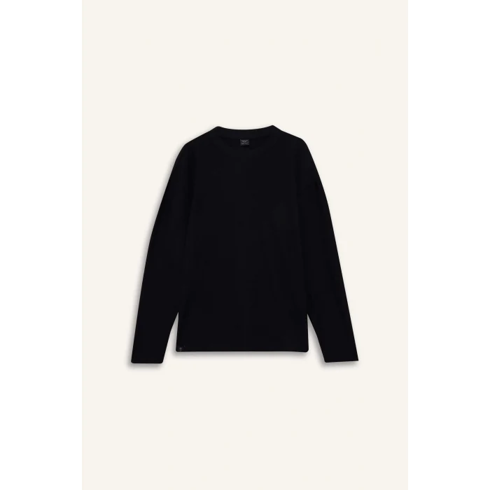 Defacto E8437AXBK81 Siyah Boxy Fit Rahat Kesim Bisiklet Yaka Pamuklu Uzun Kollu Tişört