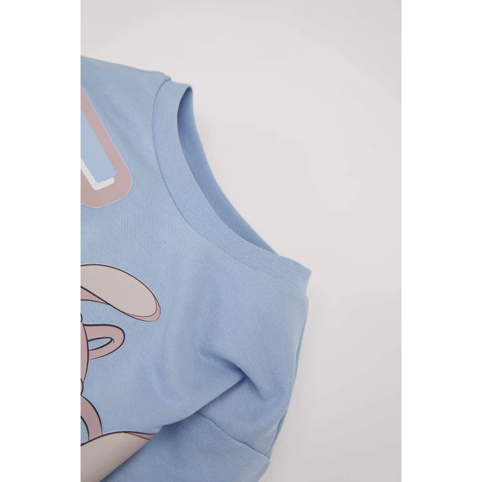 Defacto D8439A5BE551 Mavi Kız Bebek Disney Lilo & Stitch Bisiklet Yaka Uzun Kollu Sweat Elbise