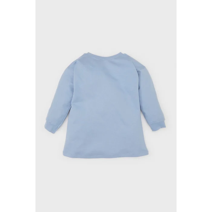 Defacto D8439A5BE551 Mavi Kız Bebek Disney Lilo & Stitch Bisiklet Yaka Uzun Kollu Sweat Elbise