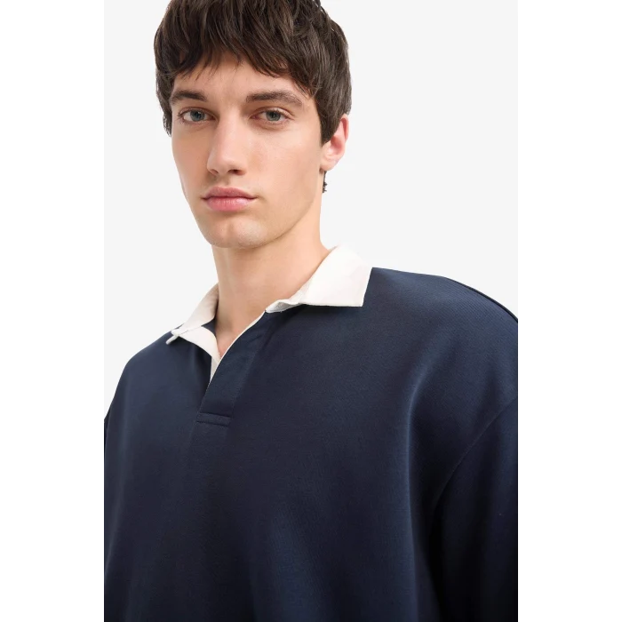 Defacto E6523AXNV64 Lacivert Boxy Fit Polo Yaka Sweatshirt