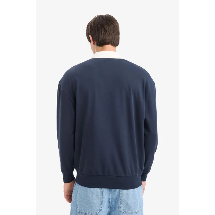 Defacto E6523AXNV64 Lacivert Boxy Fit Polo Yaka Sweatshirt